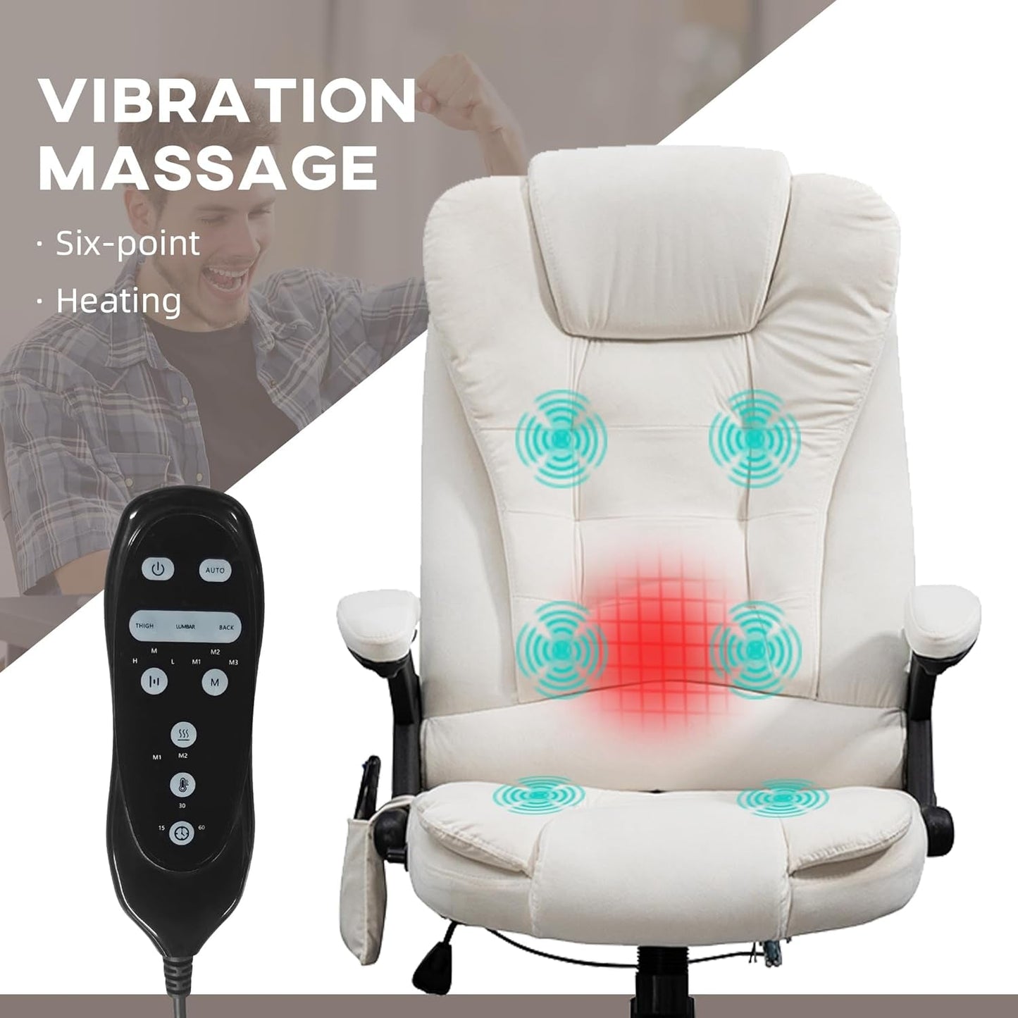 6 Point Vibrating Massage Office Chair with Heat, Velvet High Back