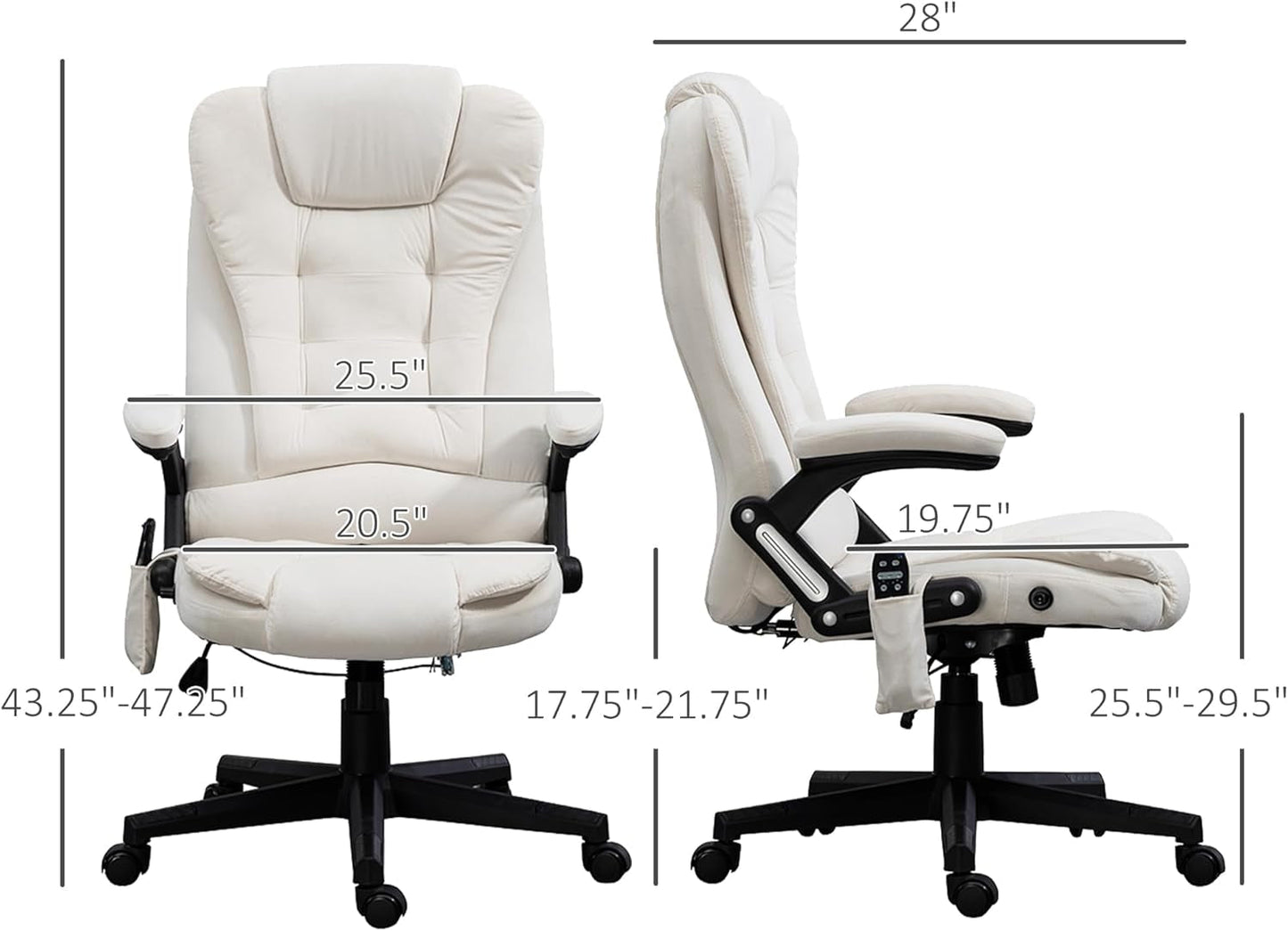 6 Point Vibrating Massage Office Chair with Heat, Velvet High Back