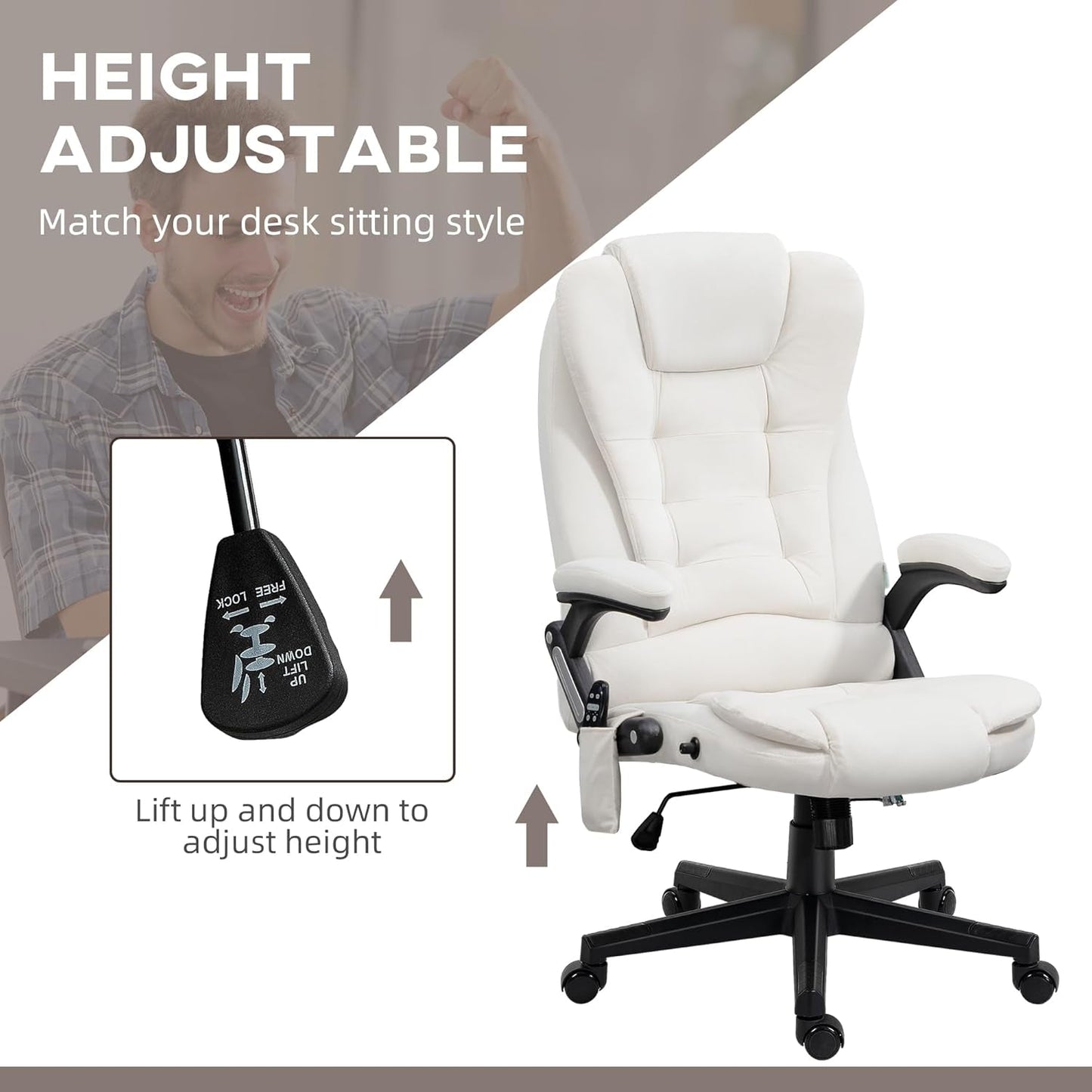 6 Point Vibrating Massage Office Chair with Heat, Velvet High Back