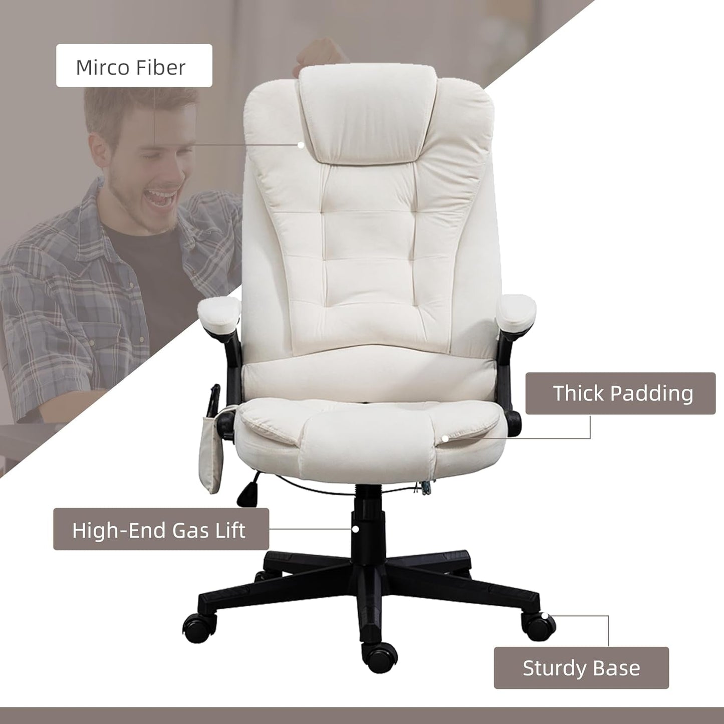 6 Point Vibrating Massage Office Chair with Heat, Velvet High Back