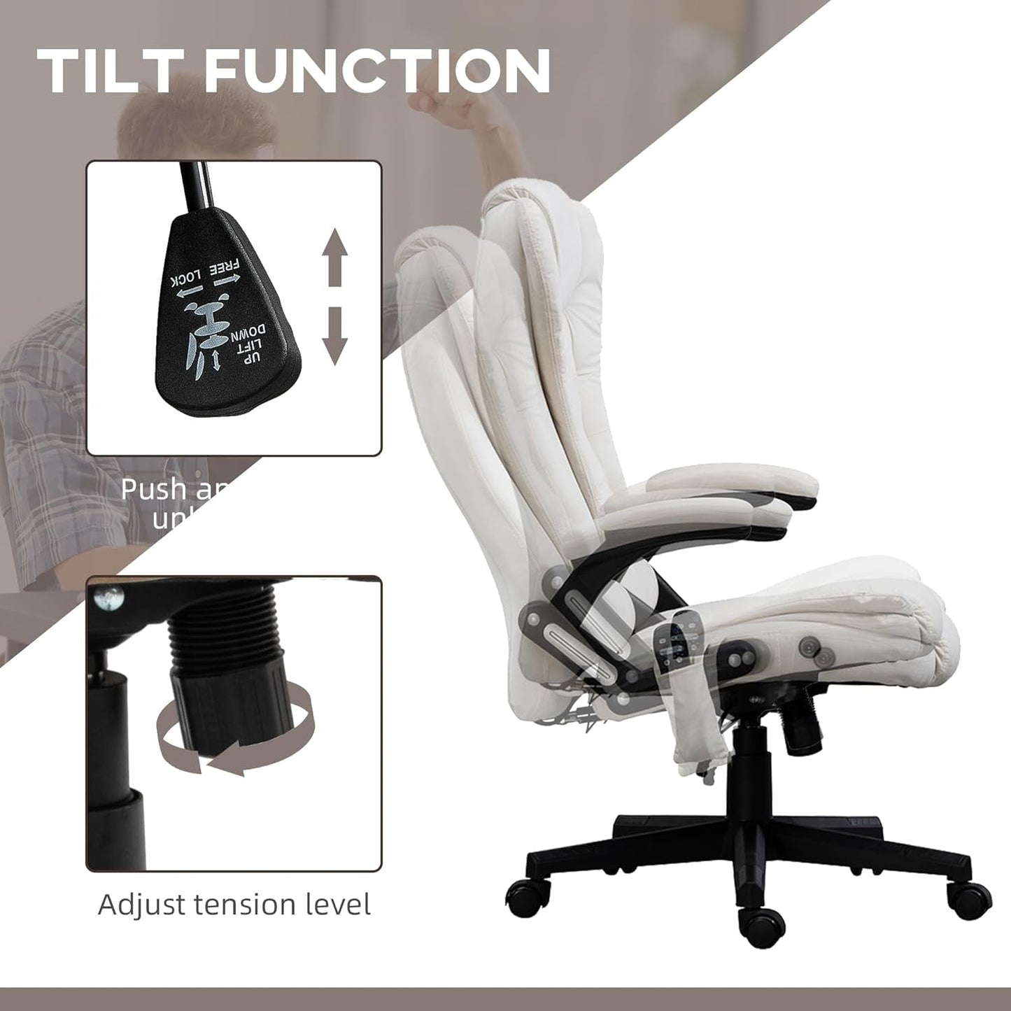 6 Point Vibrating Massage Office Chair with Heat, Velvet High Back