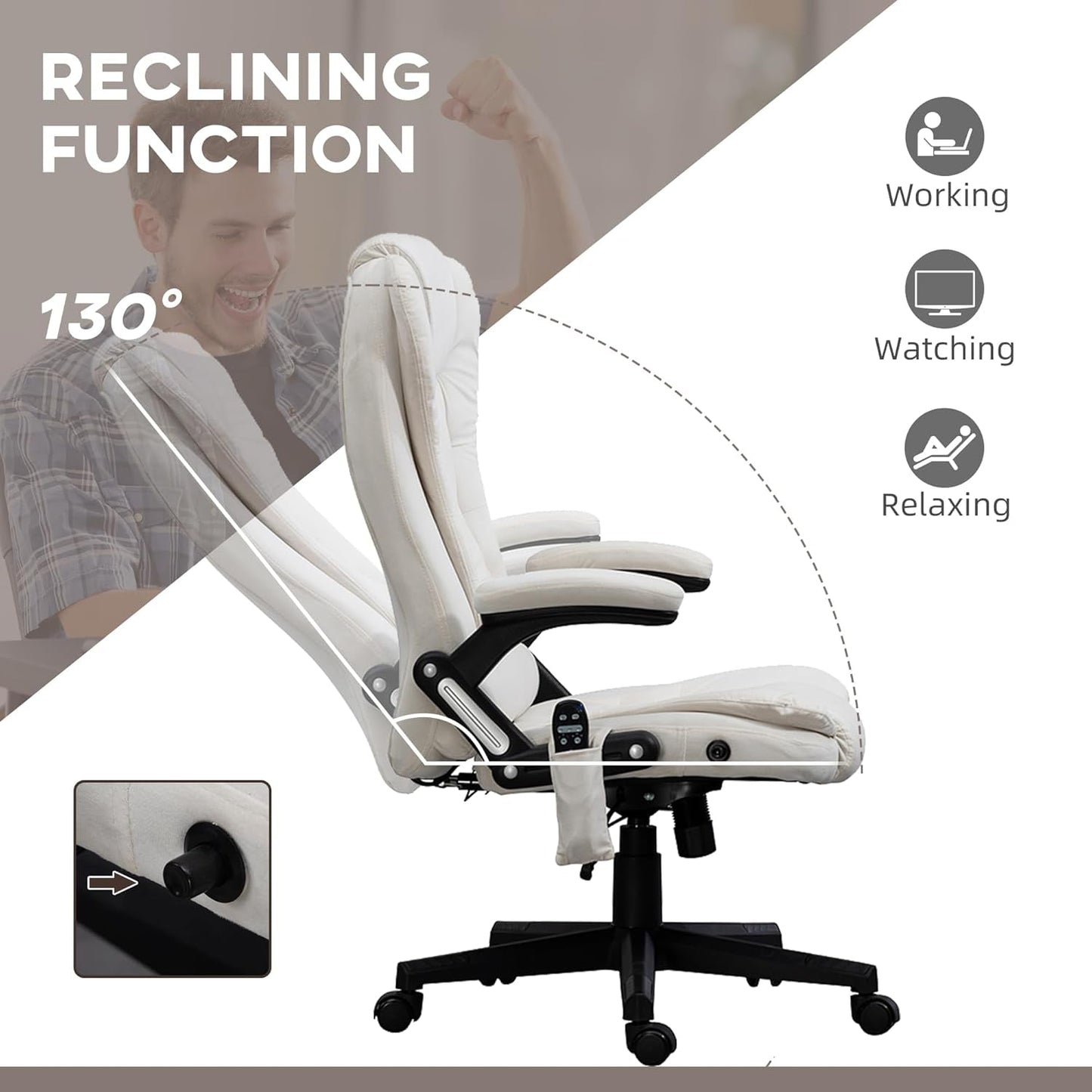 6 Point Vibrating Massage Office Chair with Heat, Velvet High Back