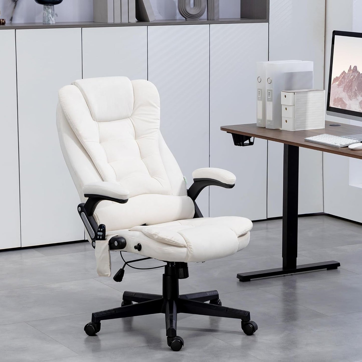 6 Point Vibrating Massage Office Chair with Heat, Velvet High Back