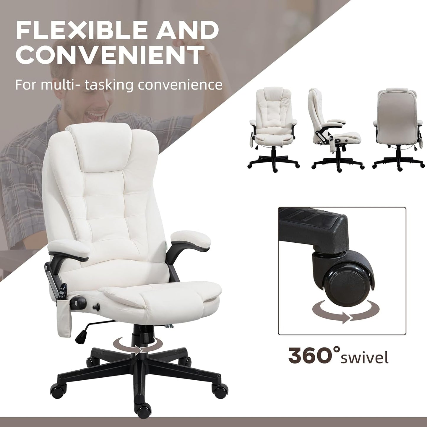 6 Point Vibrating Massage Office Chair with Heat, Velvet High Back